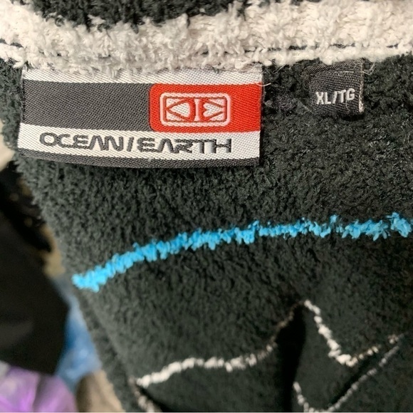 OCEAN Earth Cozy Oversized Black Stripes Chenilles Knit Wool Blend Sweater XL - Picture 7 of 10